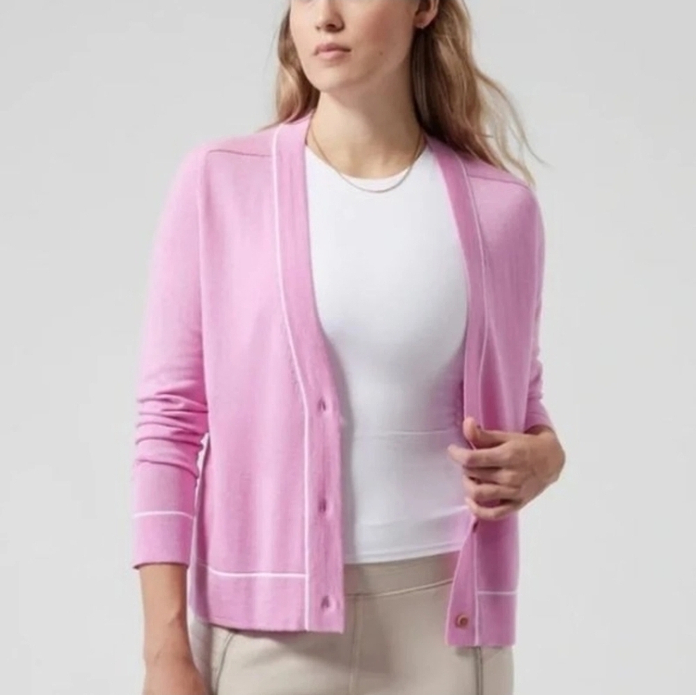 Athleta Lightweight Merino Wool Lyocell Button Cardigan Sweater Quartz Pink XS - Picture 1 of 8